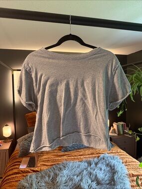 We The Free Light Gray Cropped Short Sleeve Tee
